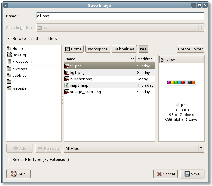 Gimp Save Image dialog